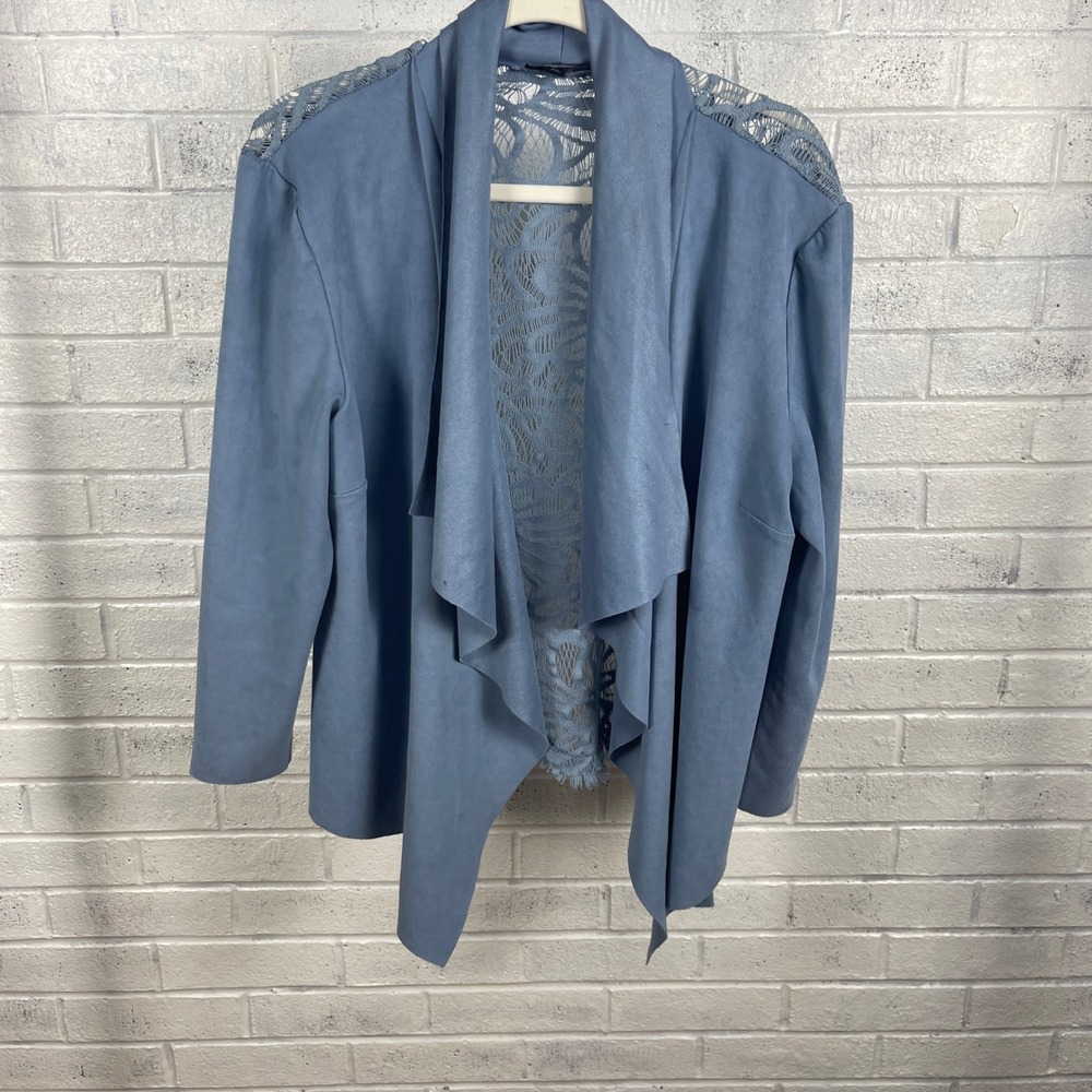 Alberto Makali‎ New York Blue Lace Open Front Cardigan Womens XL Feminine